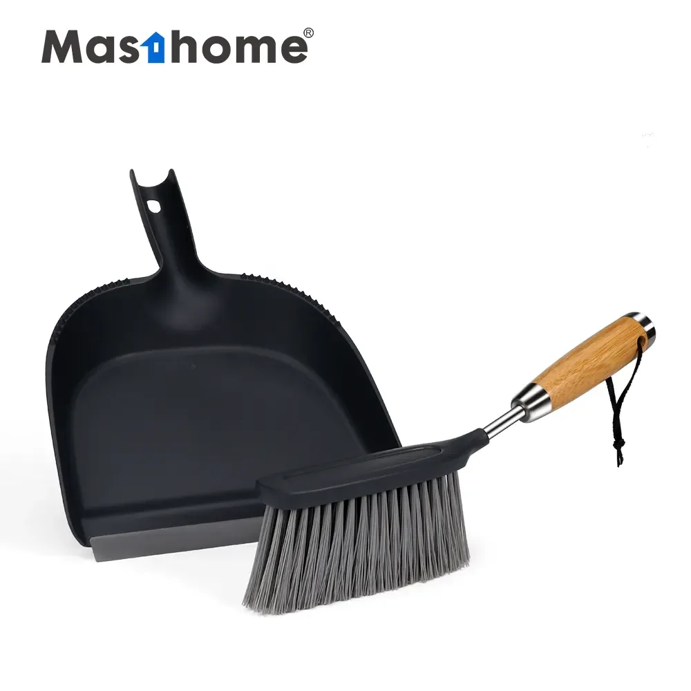 Masthome Bamboo & Stainless Steel Series Dustpan And Brush Set Dustpan With Brush