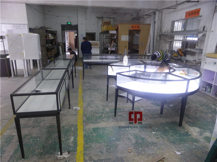 High-End Luxury Jewelry Showcase Black Brushed Stainless Steel Round Combination Jewelry Display Glass Cabinet Customization