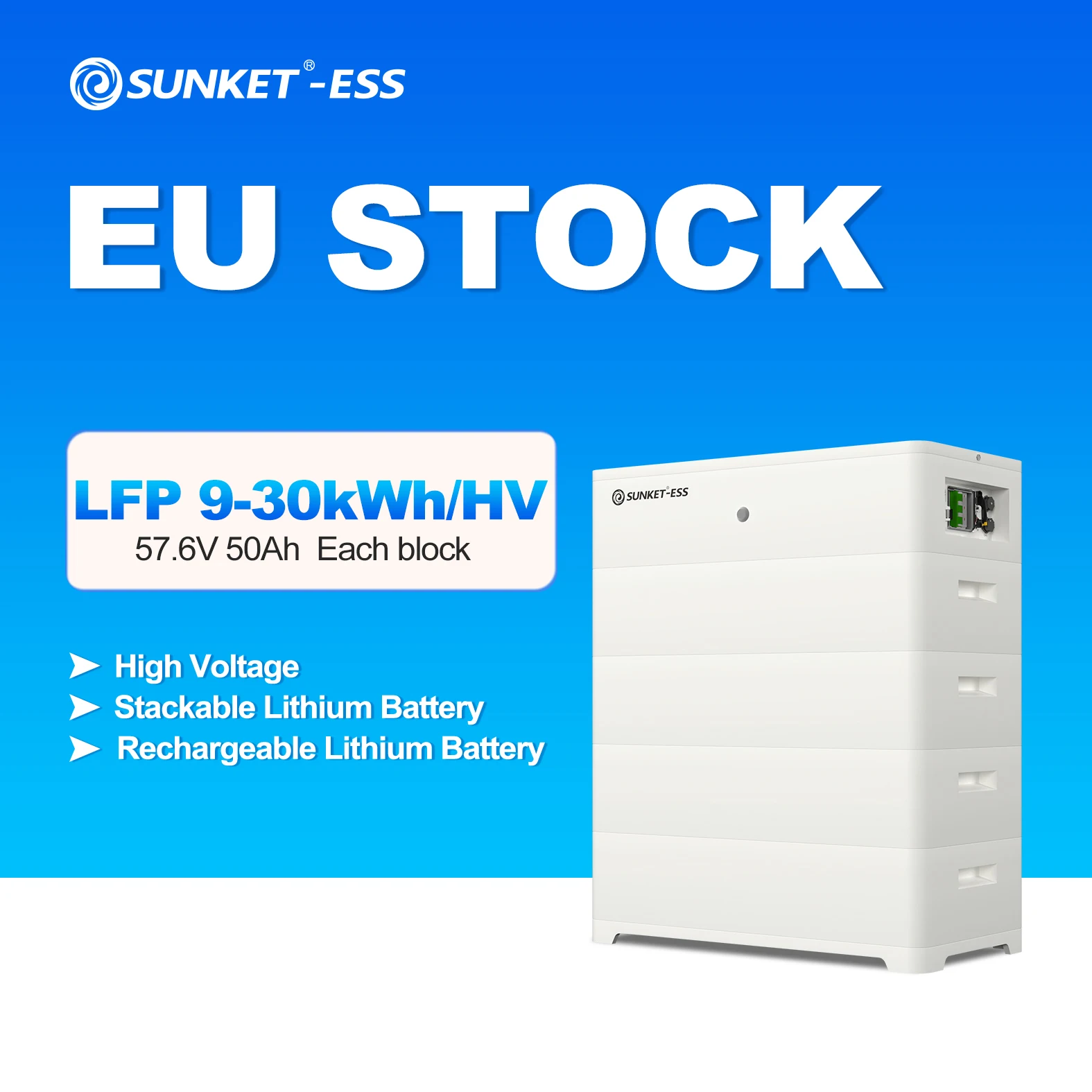 Sunket in Europe Stock 9KWH 15KWH 30KWH 48v 100ah Lifepo4 51.2v 200ah High Voltage Lithium Batteries for Solar Storage Systems