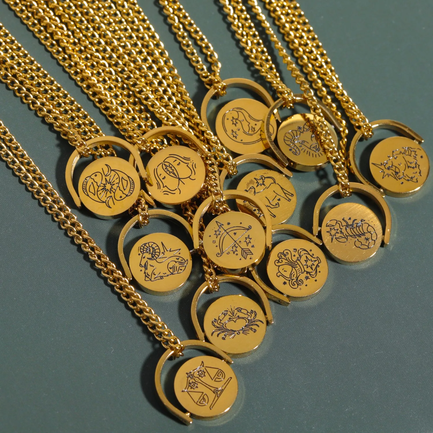 Custom Constellation Zodiac Stainless Steel Gold Plated Womens Fine Fashion Jewelry Necklaces Pendant Engraved Wholesale