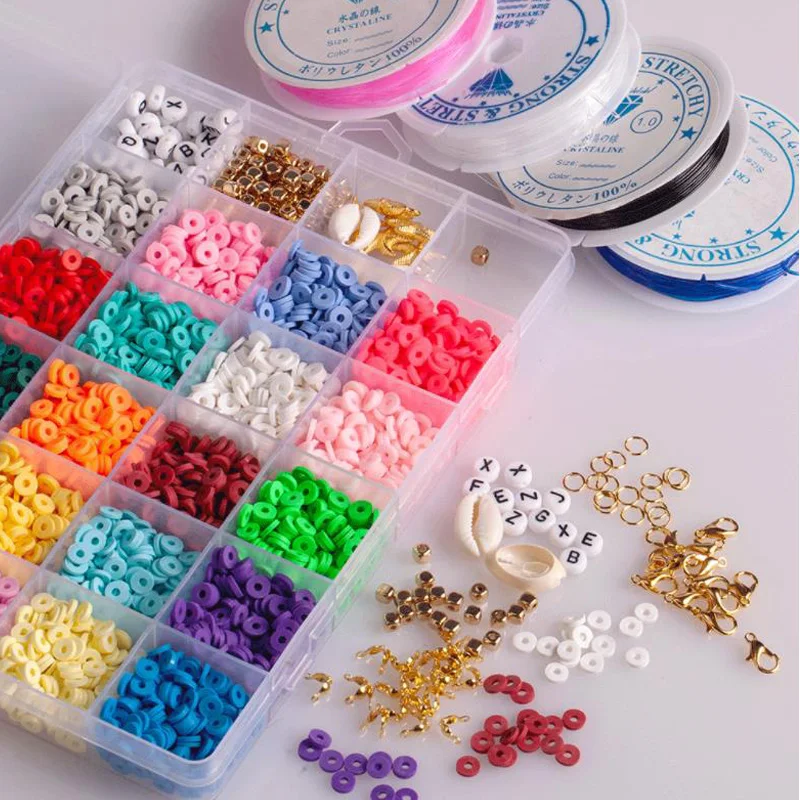 4000pcs Clay Bead Set 6mm 20 Colors Flat Round Polymer Clay Beads Kit For DIY Jewelry Making