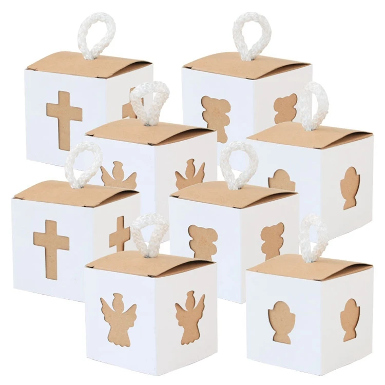 Christening Gift Box 2.2 x 2.2 x 2.2 Inches Baptism Favor Boxes for Party Birthday Christening Favor Cross Angel Boxes H0600