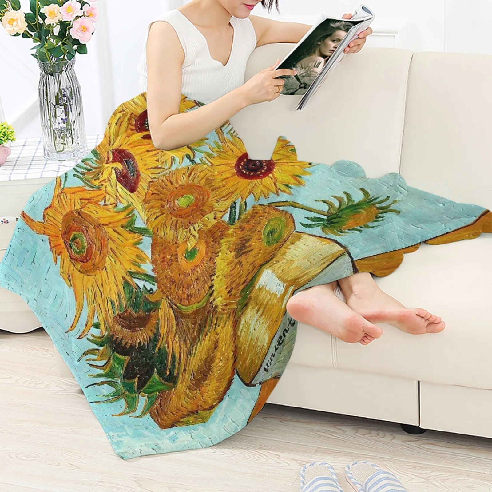 Custom Unique Blankets Soft The Comfy Mexican Wolf Starry Night Van Gogh Coral Fleece Blankets Animal Picture Blanket