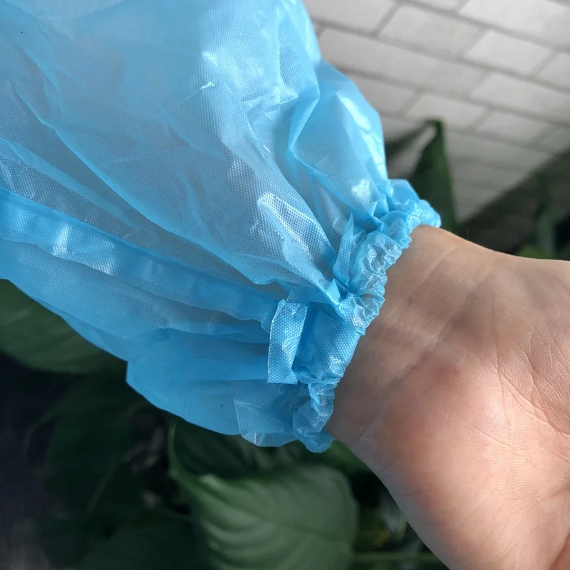 China Manufacturer Blue color use CPE material Long Sleeve Disposable CPE Isolation Gown 50 gsm