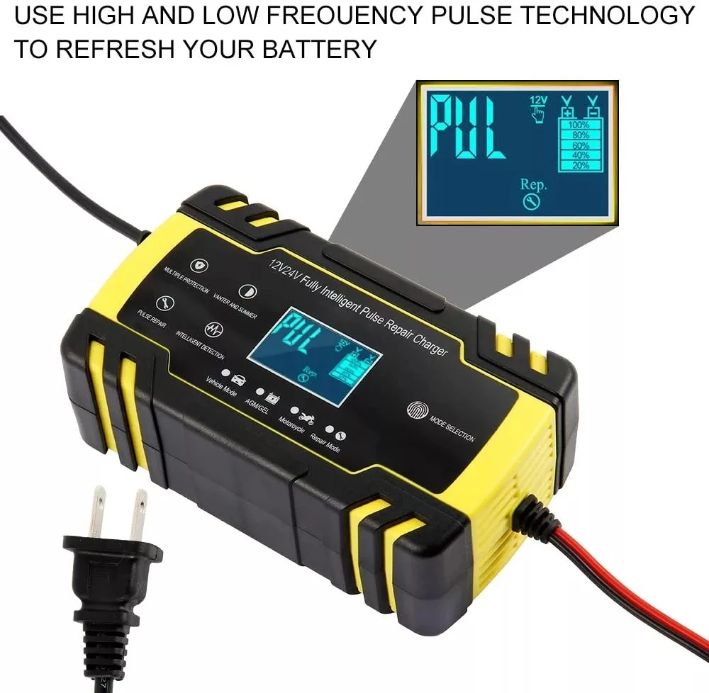 High quality Intelligent Pulse Repair Battery Charger 12V/24V 10A 15A Truck Motorcycle Charger for GEL battery