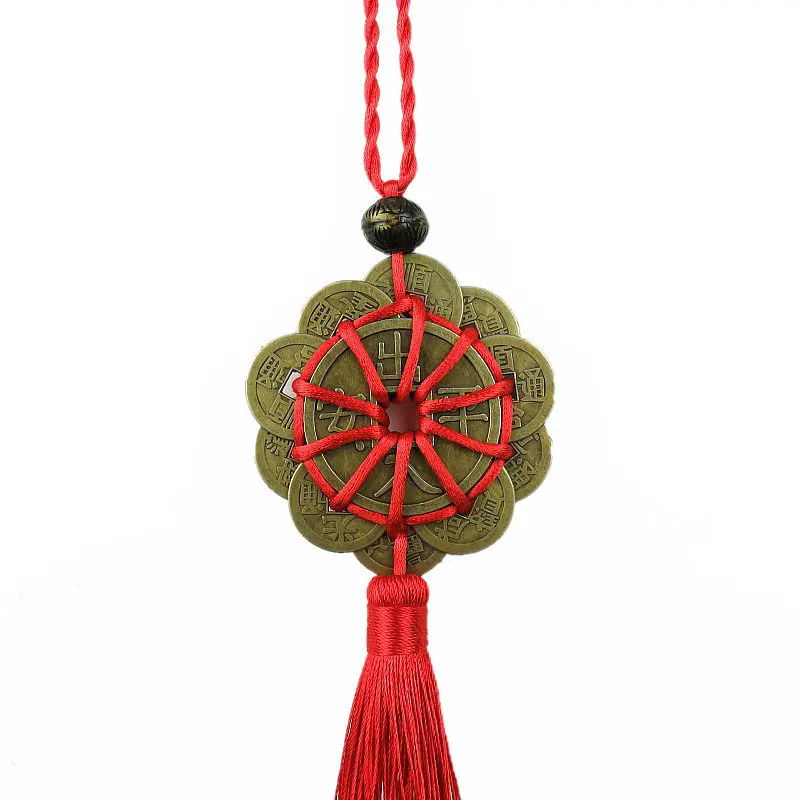 Hand-knit Chinese Knot Lucky Ancient Coins Protection Prosperity Good Fortune Figurines Feng Shui Copper Coins Home Car Decor
