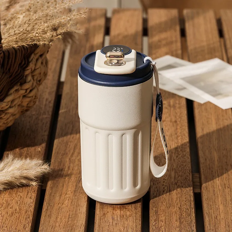 New intelligent temperature 316 stainless steel coffee cup thermos double wall drink accompanying cup with rope portable car cup