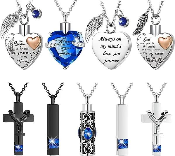 Mix Styles Birthstone Cremation Heart Urn Necklace Ashes Jewelry for Women Men Keepsake Pendant Memorial Locket Ash Holder
