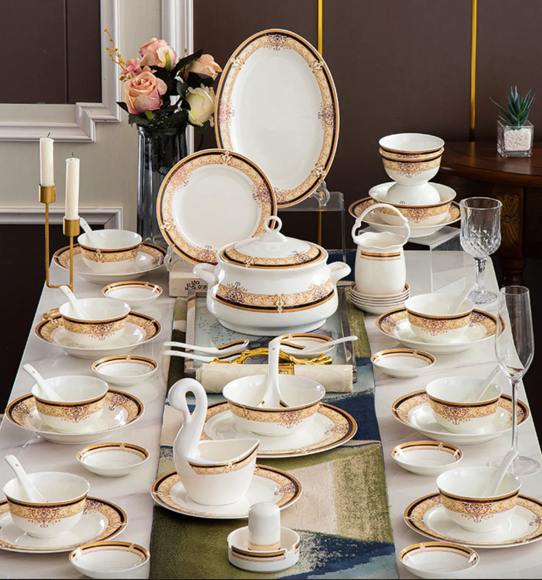 North American bowl and dish set family ceramic tableware set bone China plate European bowl combination tableware set