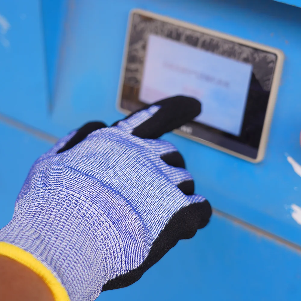 Manufactory 13 Gauge ANSI Cut A6 Sandy Nitrile Coated Good Grip Touchscreen  Industrial Work Gloves