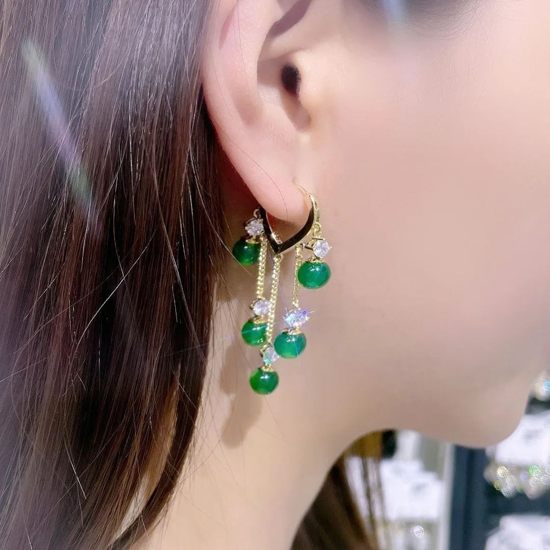New Hot Selling Heart Tassel Earrings Dazzling Earrings Emerald Opal Earrings
