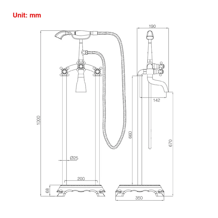 Telephone shape freestanding bathtub faucet floor stand faucets