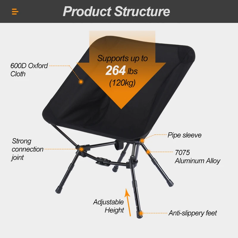Custom Outdoor Backpacking Hiking Compact Small Portable Chair Folding Lawn chairs For Camping Outside