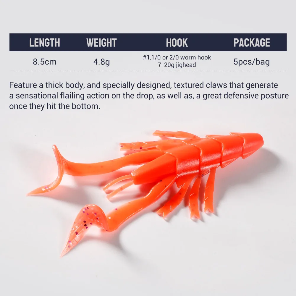 NOEBY Silicone Soft Lure Shrimp Worm Wobblers 85mm 4.8g Plastic Prawn Lure PVC Material Swim Bait Artificial Bait Fishing Lures