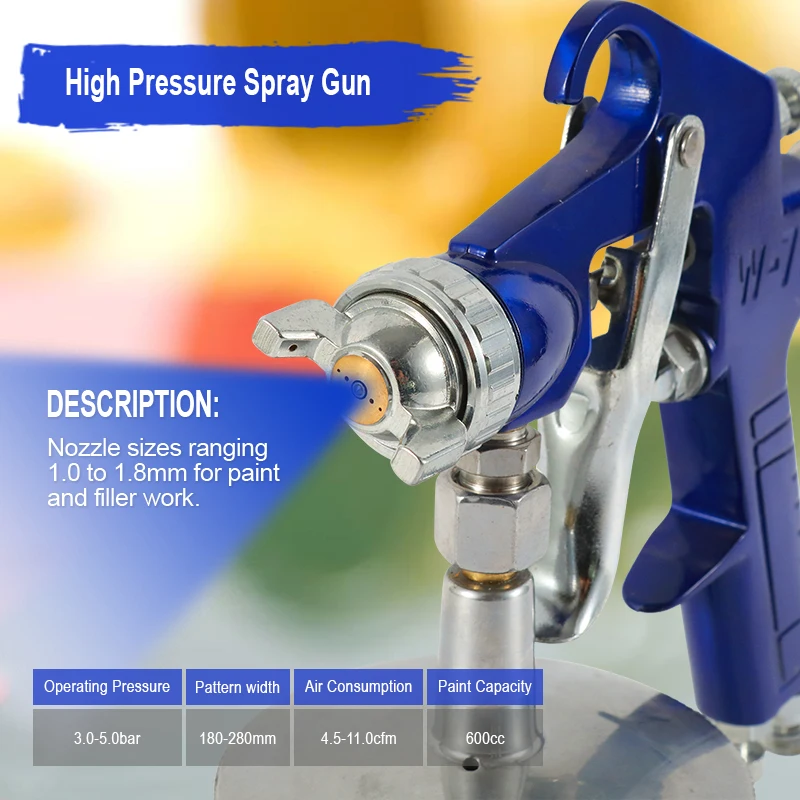 W-71S High Pressure Spray Gun 600cc Capacity Air Spray Gun
