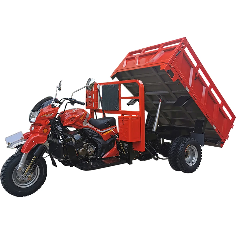 Customized factory water cooled self-unloading gasoline petrol motorized motor motorcycle cargo tricycle