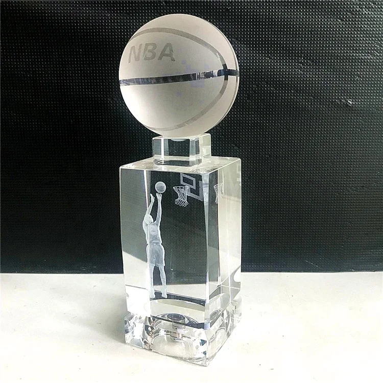 Wholesale Basketball Award Souvenirs 3d Laser Engraved Crystal Glass Cube With Led Light Base