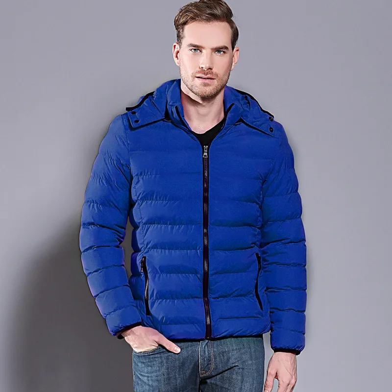 Men Winter Clothing Detachable Hooded Nylon Faked Down Puffer Jacket For Men Zipper Up Insulated Quilted Down Bubble Coat