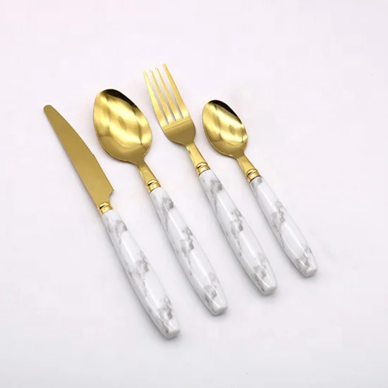16pcs 24Pcs of Flatware For 6 Persons Flatware Stainless Steel Marbling Plastic Handle Cutlery Set