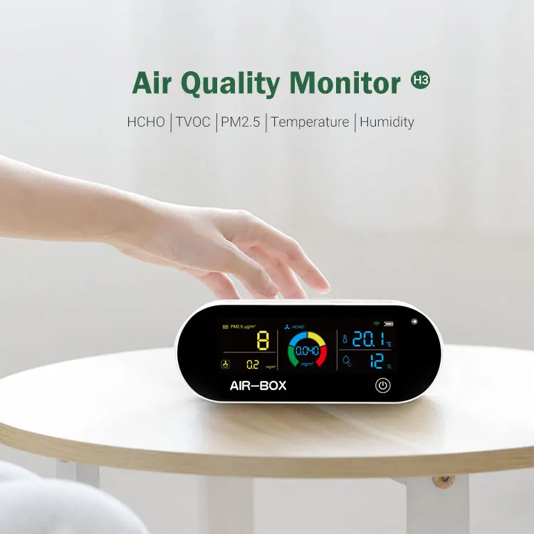 Indoor Portable TVOC HCHO CO2 Smart Air Quality Detector with LCD Display for Home Office