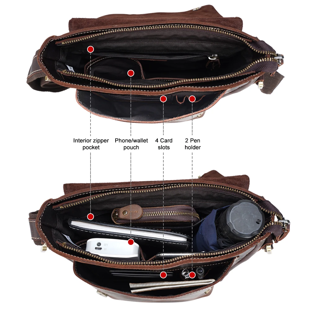 Ready to Ship Vintage Crazy Horse Leather Genuine Leather Men Crossbody Shoulder Messenger Satchel Bag