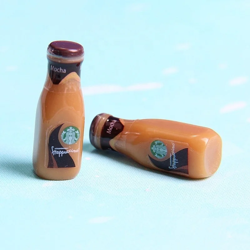 Wholesale 8*22mm 100pcs 3D Miniature Coffee Drink Cabochon Accessory Resin Bottle Beads for For Key chain Earring