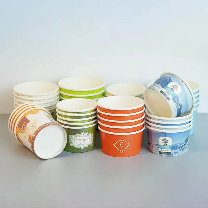 Summer Hot Sale Customized Disposable Printing ECO Ice Cream Paper Cup Paper Box With Transparent Lid/Paper Lid/Plastic Lid