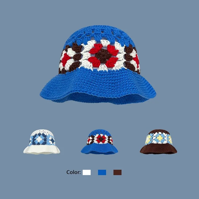 Fashionable Japanese Korean Crochet Bucket Hat Lovely Beanie Hats Fall Winter Casual Knitted Hat Women