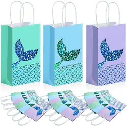 Mermaid Eco Party Favors Bags Presents Bag Set Little Mermaids Tail Goodies Bag For Candy, Chocolate, Accessories