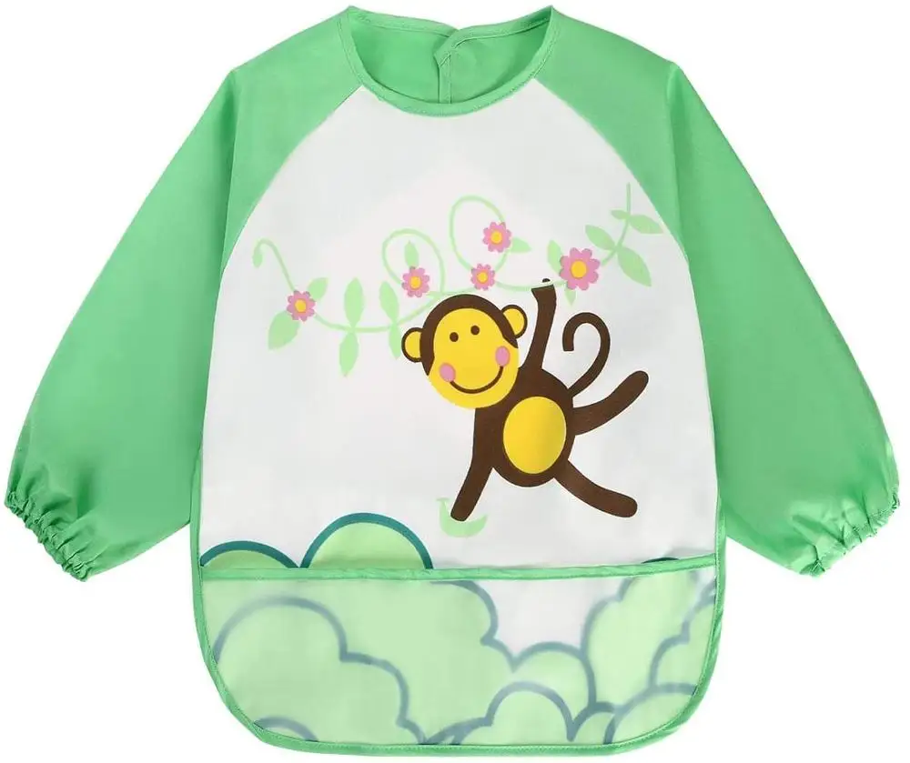 Waterproof feeding arts craft painting apron front pocket children long sleeve bibs