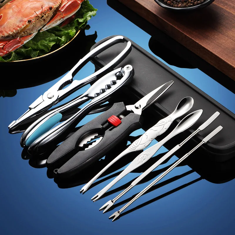 304 Stainless Steel New Crab Shape Die Cast Quick Shellfish Lobster Cracker Seafood Tools Clip Needle Fork Picks Pincer Nut Set