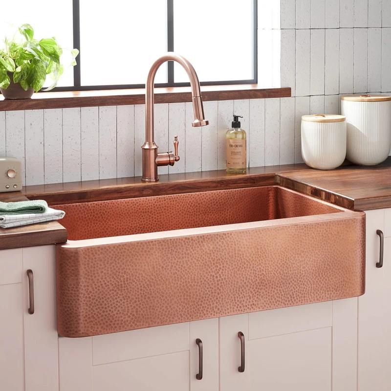 copper kitchen farmhouse sink / copper barn sink with single bowl copper hand hammer apron sink