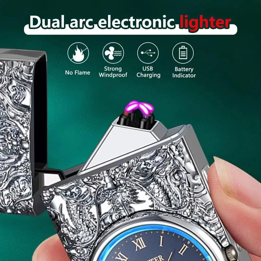 Высококачественные красочные металлические Плазменные часы с USB-зажигалкой интеллектуальной зарядкой ветрозащитный и световой фонарик для курения