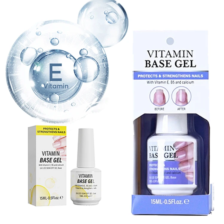 Free Sample Vitamin Rubber Base Gel Polish Soak Off Gel Nail Polish Private Label Customs Logo Base Color Coat