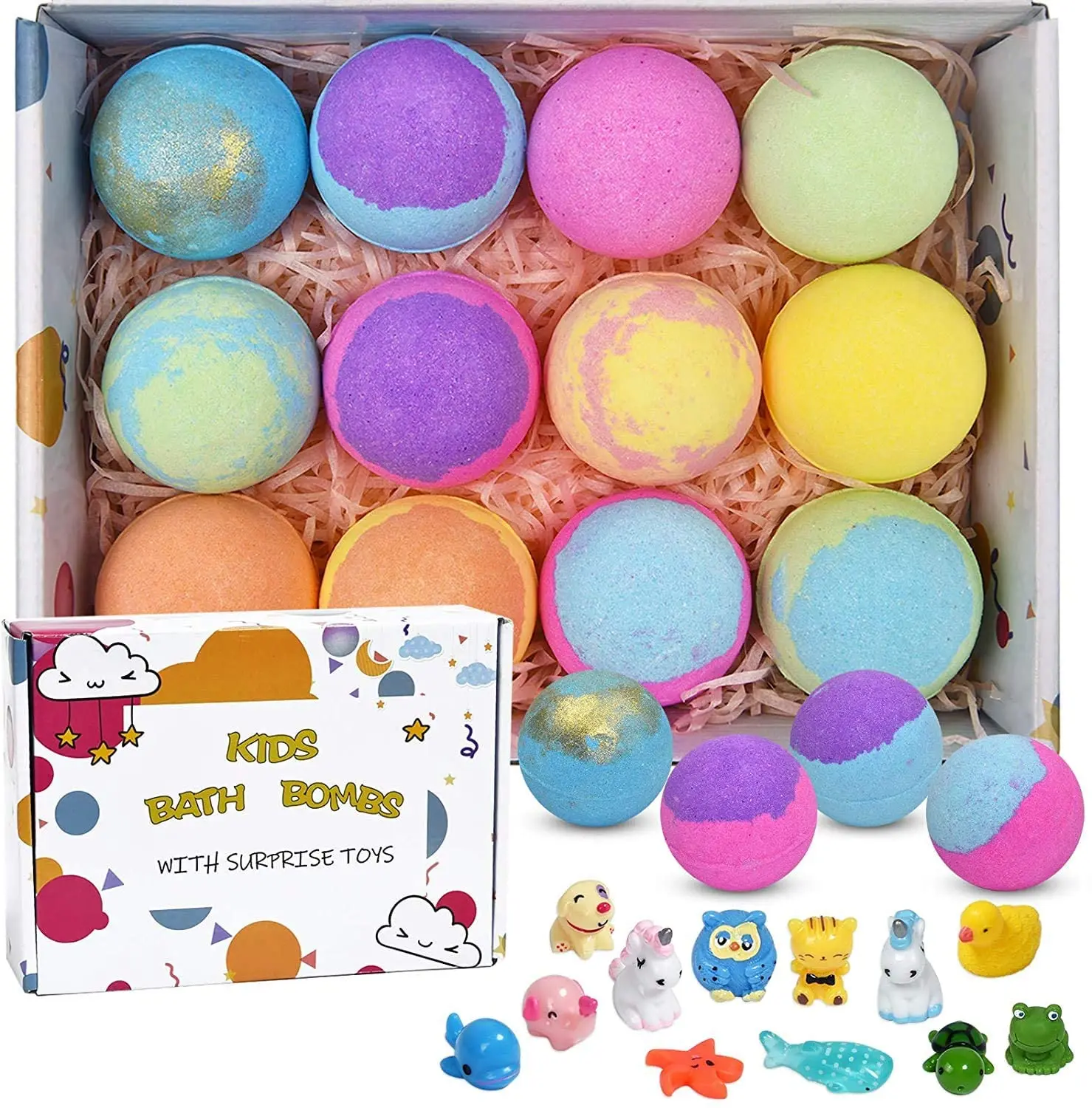 Amazon Hot Sale Handmade Bathbombs Spa Gifts Vegan Essential Oil Spa Bath Natural Bath Bombs for Kids with Toys Inside Surprise