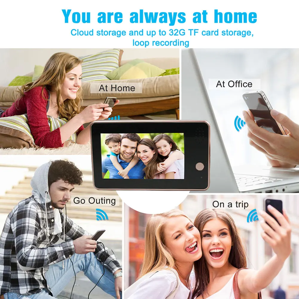 Enxun 1080P 4.3 Inch LCD Screen WiFi Peephole Viewer Smart Video Battery Doorbell Tuya and YCC365 APP Optional