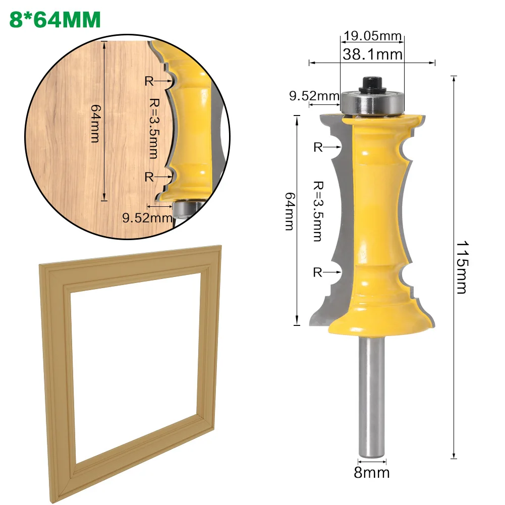 1pc 8mm Shank Mitered Door Molding & Chair Rail Router Bit Line Door knife Tenon Cutter for Woodworking Tools