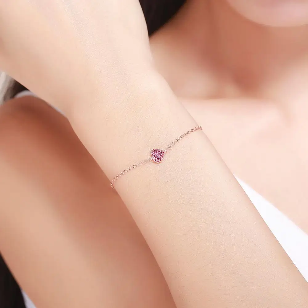 Fancy S925 silver rose gold lady bracelet with zircon heart charm bracelet