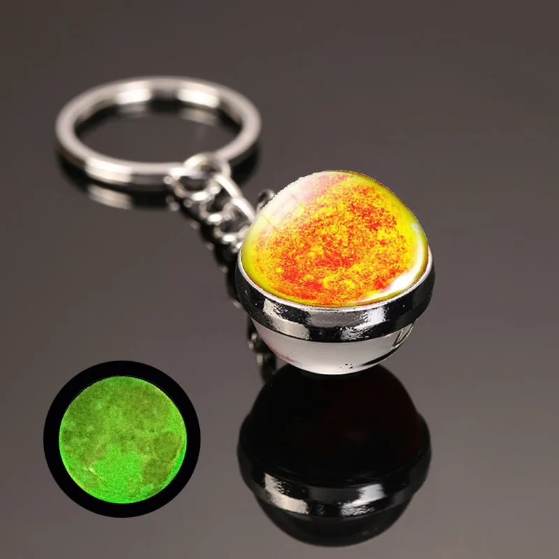Glow in the dark party supplies space keychains Luminous glass beads Galaxy Solar System star ball Pendant Key chain space Gifts
