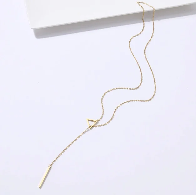New Trend Gold Plated Triangle Geometric Pendant Necklace,No Faded Simple Open Triangle Necklace