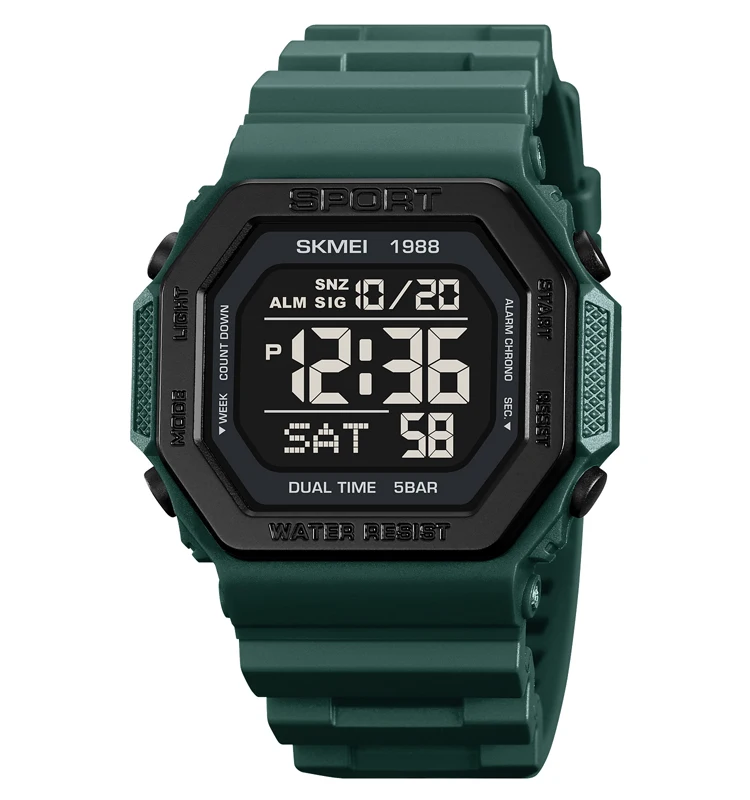 Fashion Digital Wristwatch Men Skmei 1988 Waterproof 50 Meters Black Army Green Watch