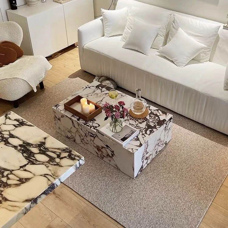 Luxury quality cheap price modern side table nordic Kaia Calacatta Viola Marble Plinth Block Large Coffee Table