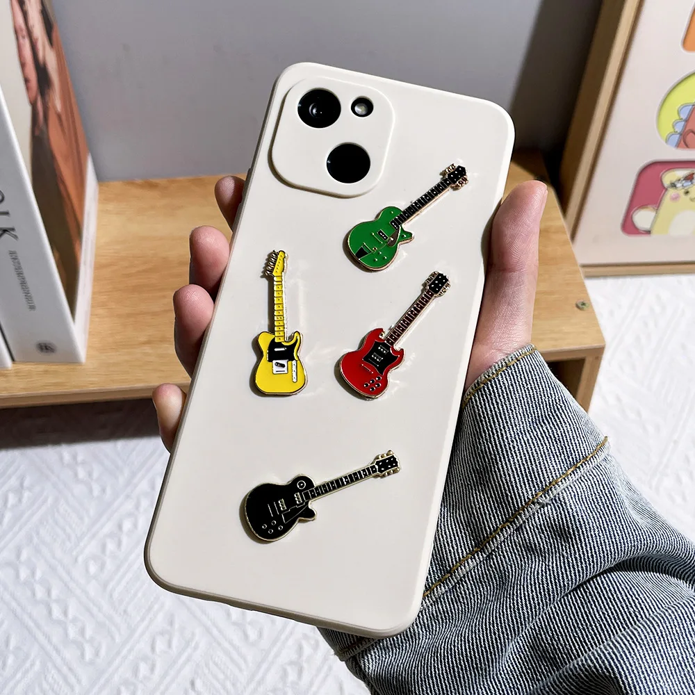 Custom Guitar Design Metal phone Sticker Glue Emblem 3M Glue Lapel Pin For Diy Phone Case