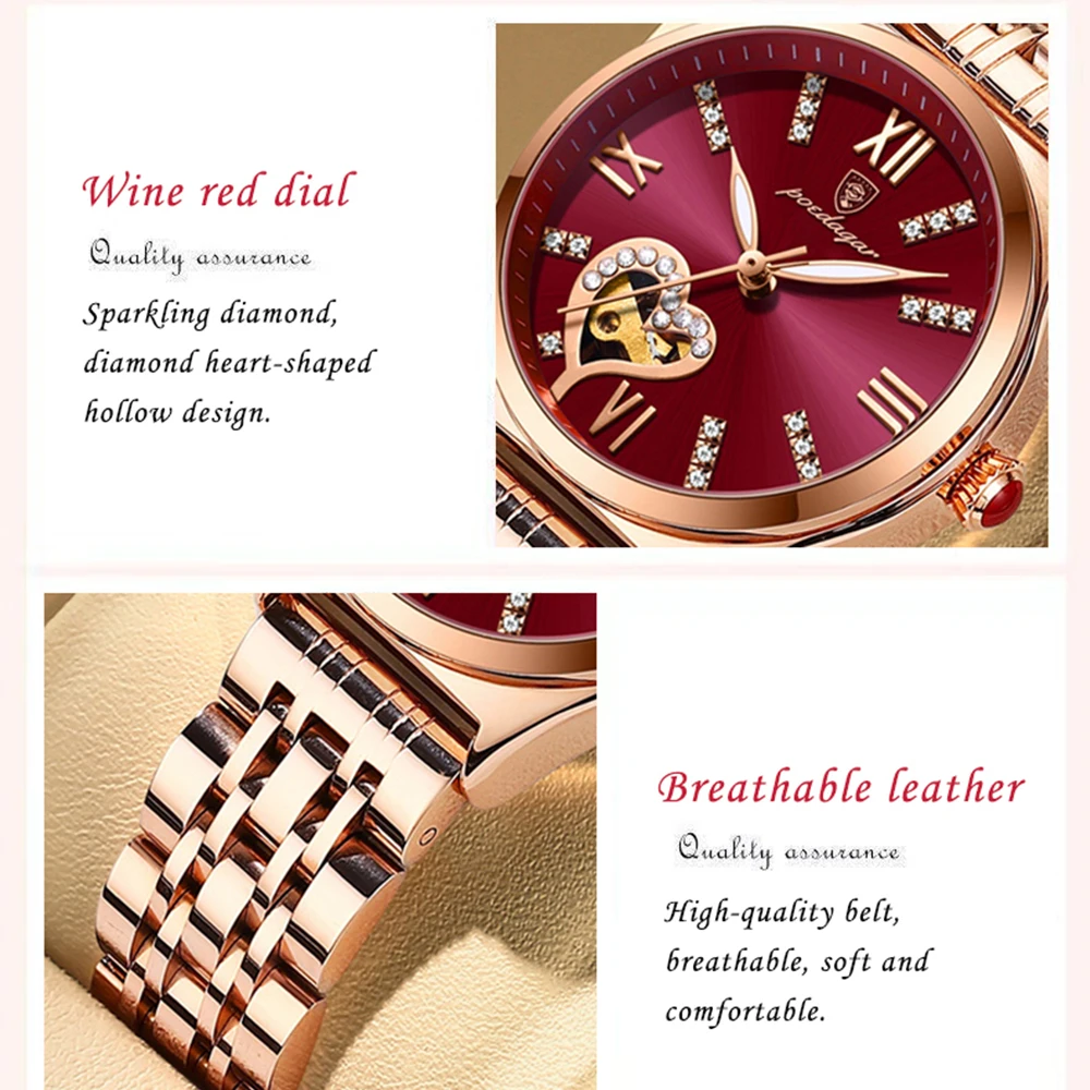 POEDAGAR Women Watches Fashion Rose Gold Stainless Steel Ladies Watch Waterproof Date Luminous Quartz Wristwatch Girlfriend Gift