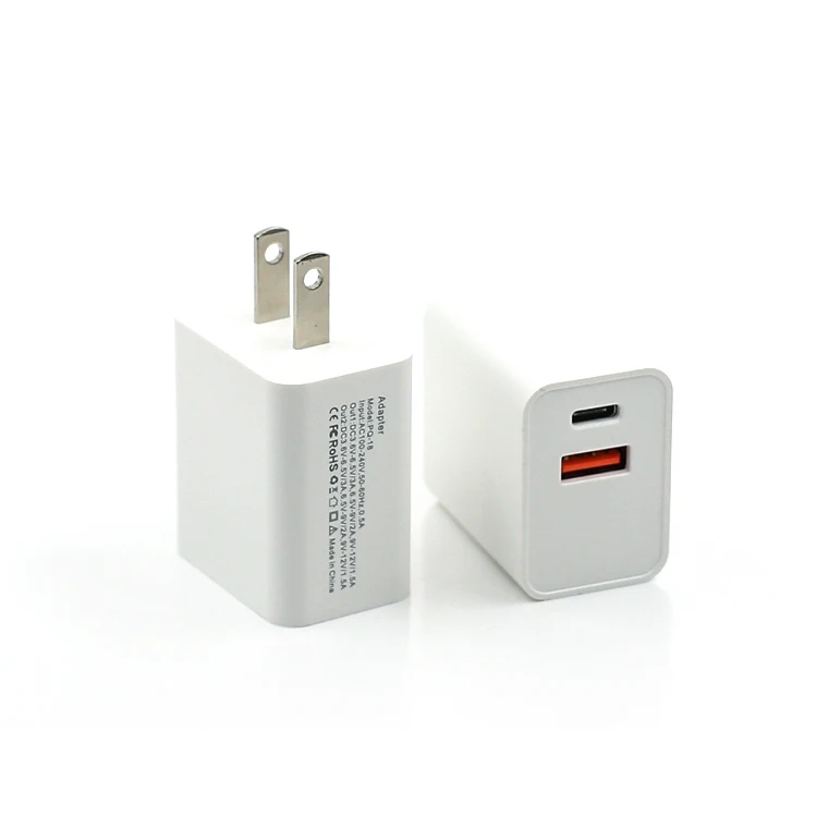 
High Quality Universal Usb Travel Charger USB Type c Dual Port US Plug Adapter Pd18W Qc3.0 Usb Wall Charger 