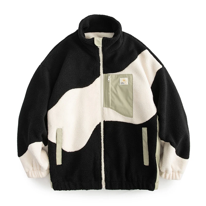 Custom Fleece Jacket Full Zip Up Patchwork Sherpa Fleece Jacket For Men And Women