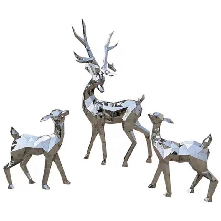 Stainless steel life size anime statues garden sculpture deer statue