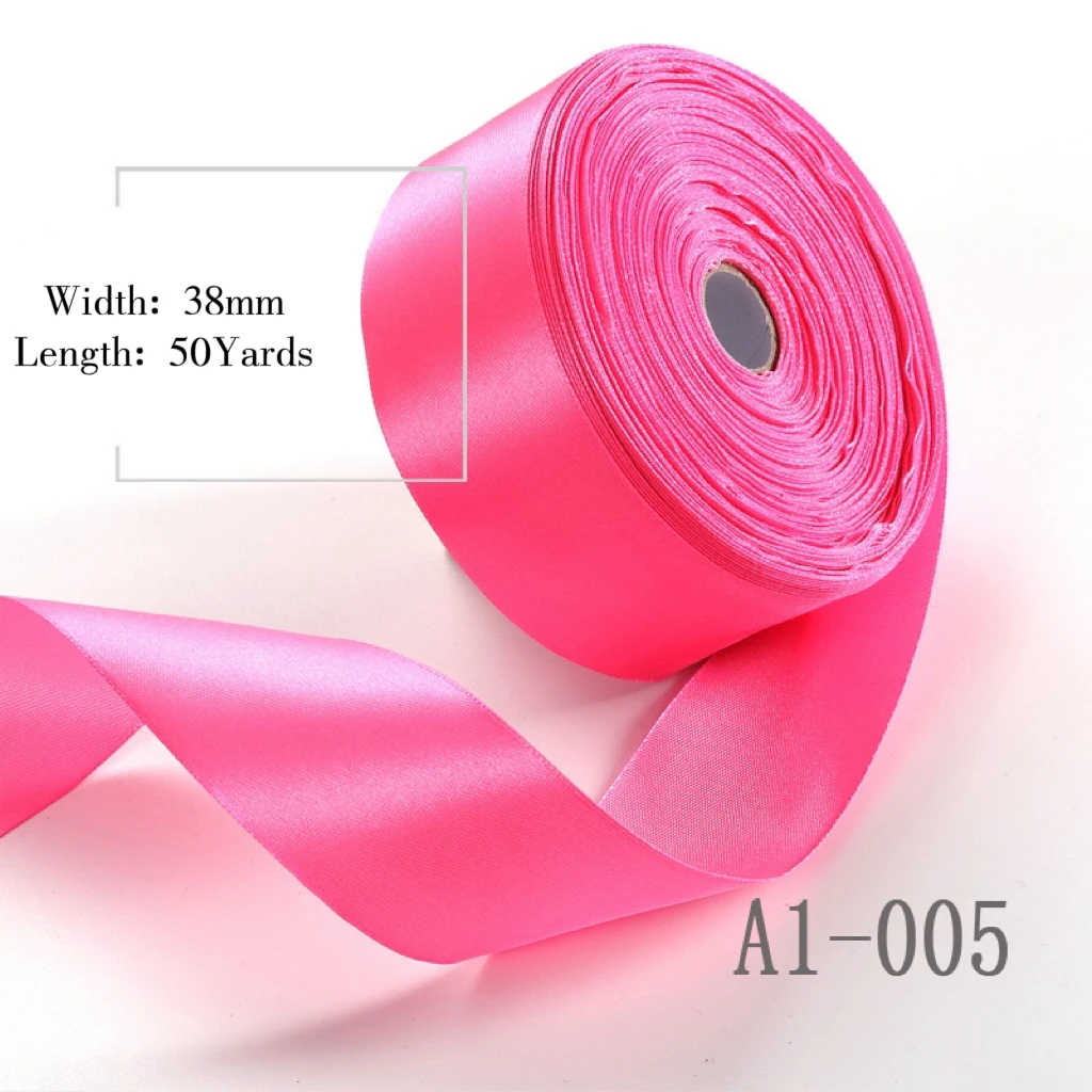 Wholesale Shiny Polyester 38mm 1.5inch 4cm 50 Yards Single Face Satin Ribbon Roll for Party Wedding Decoration Kids Hair Bow