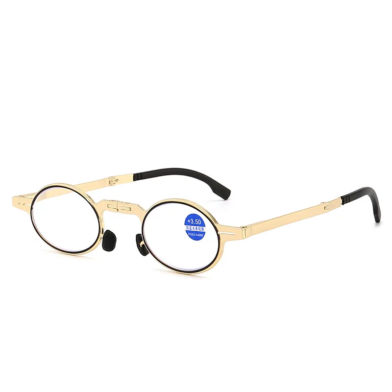 2023 New Mini Folding Metal Reading Glasses Ultra Light Anti Blue Light Presbyopia Glasses for Stick Mobile Phone Portable