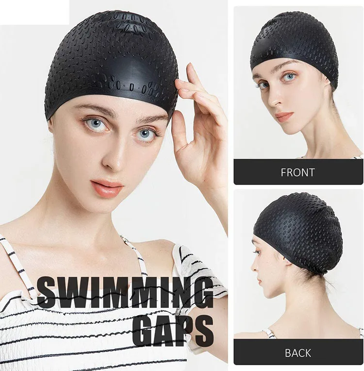 100% Silicone Seamless Water Drop Cap High Elasticity Long Hair Swim Cap